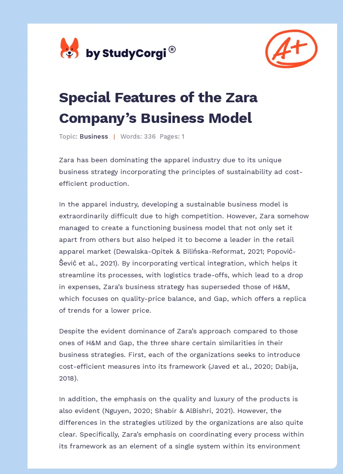 Special Features of the Zara Company’s Business Model. Page 1