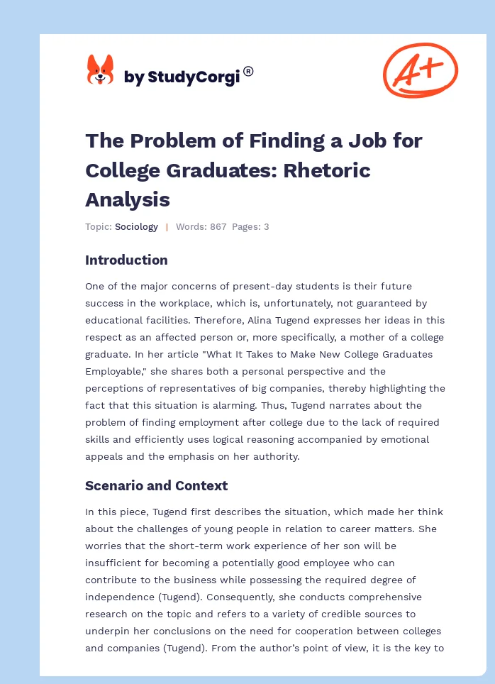 The Problem of Finding a Job for College Graduates: Rhetoric Analysis. Page 1