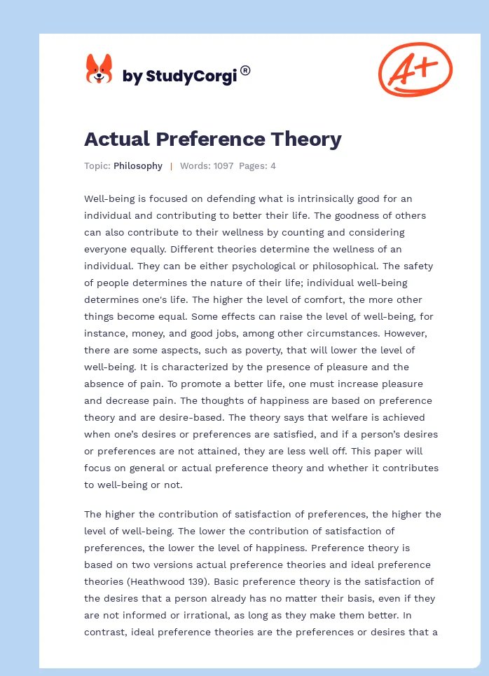 Actual Preference Theory. Page 1