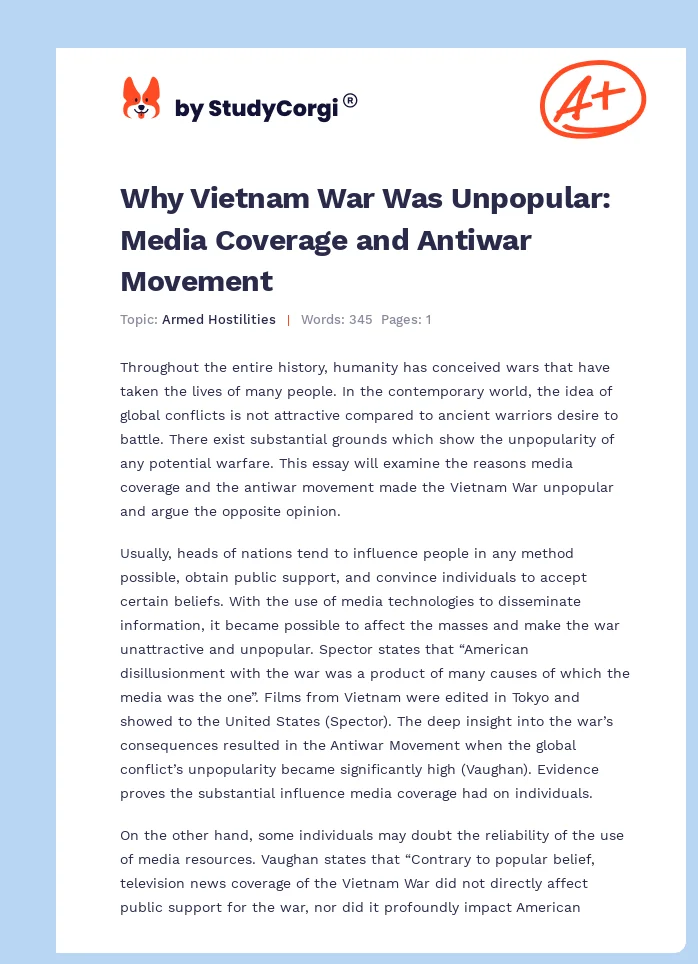 Why Vietnam War Was Unpopular: Media Coverage and Antiwar Movement. Page 1