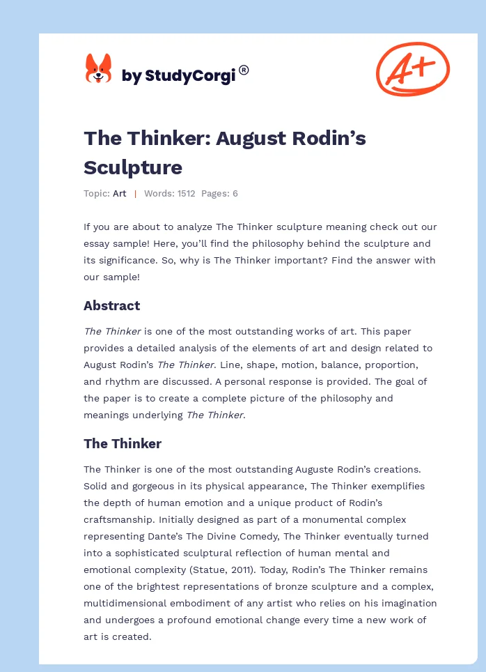 The Thinker: August Rodin’s Sculpture. Page 1