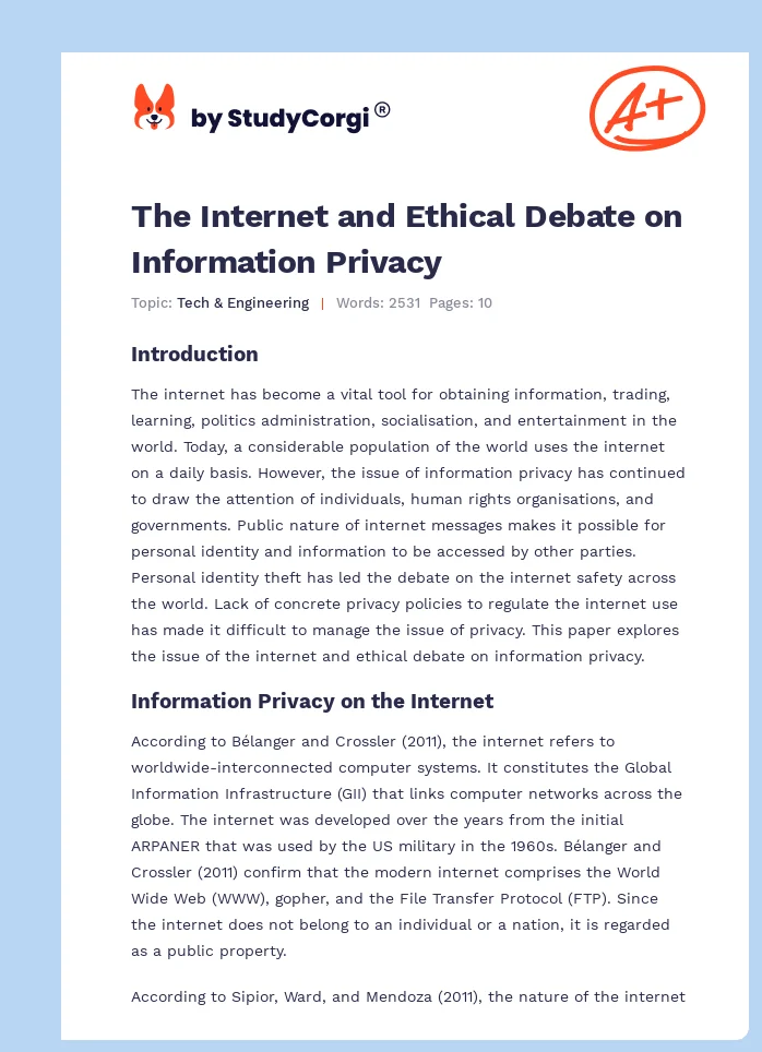 The Internet and Ethical Debate on Information Privacy. Page 1