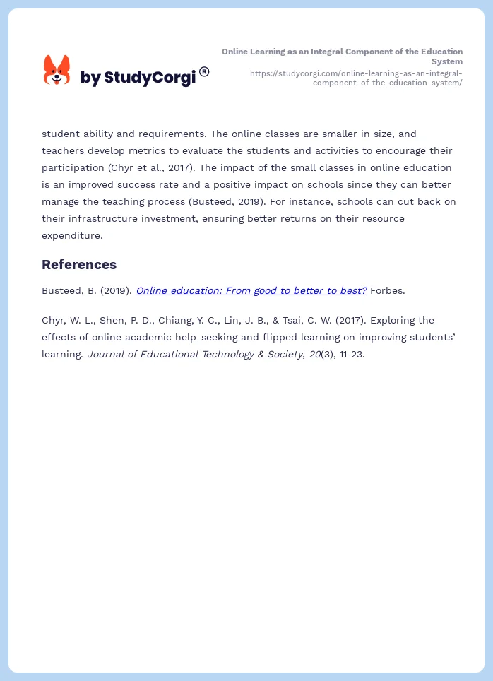 Online Learning as an Integral Component of the Education System. Page 2