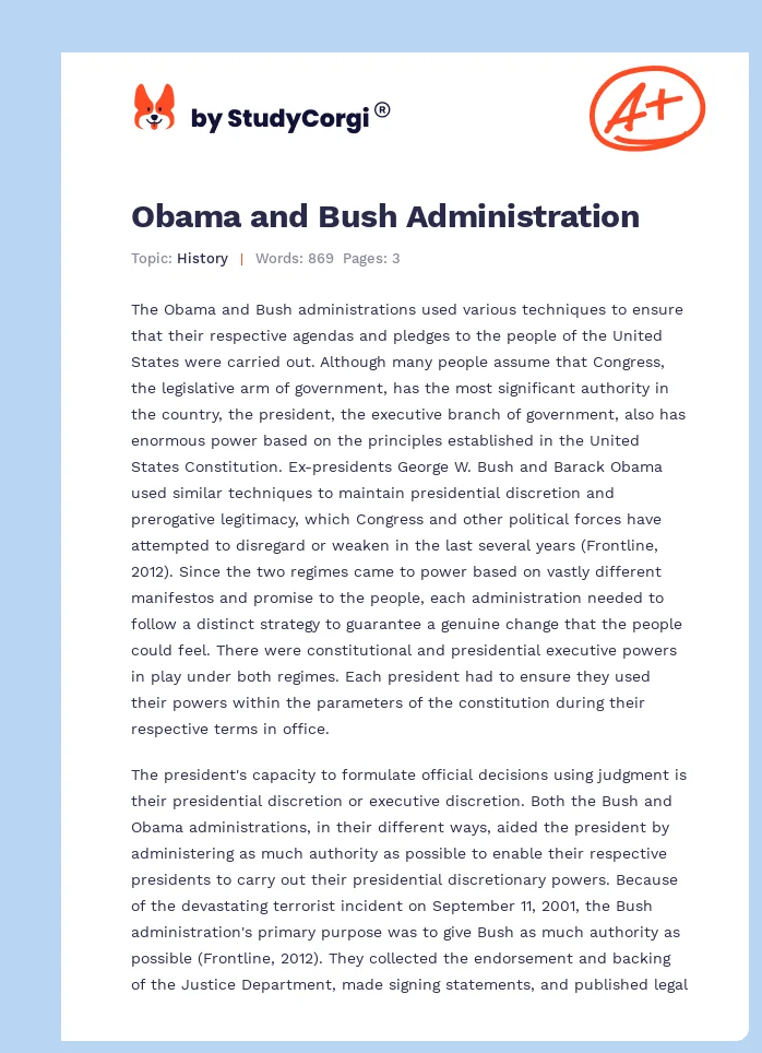 Obama and Bush Administration. Page 1