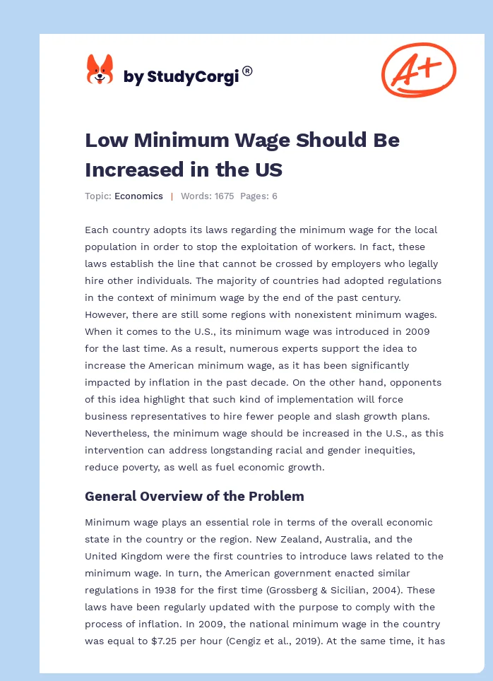 Low Minimum Wage Should Be Increased in the US. Page 1