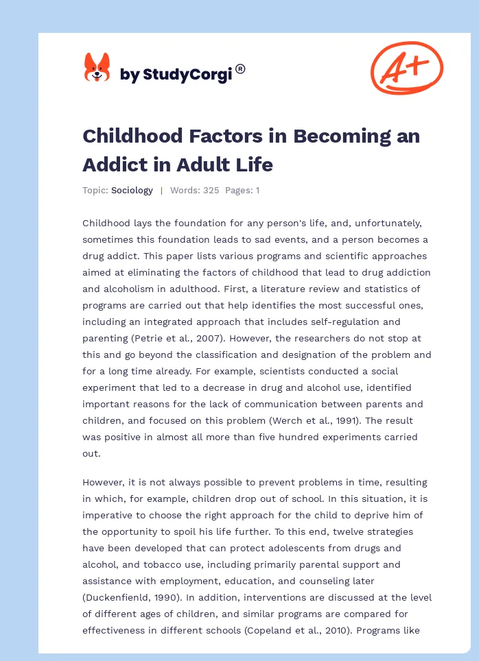 Childhood Factors in Becoming an Addict in Adult Life. Page 1