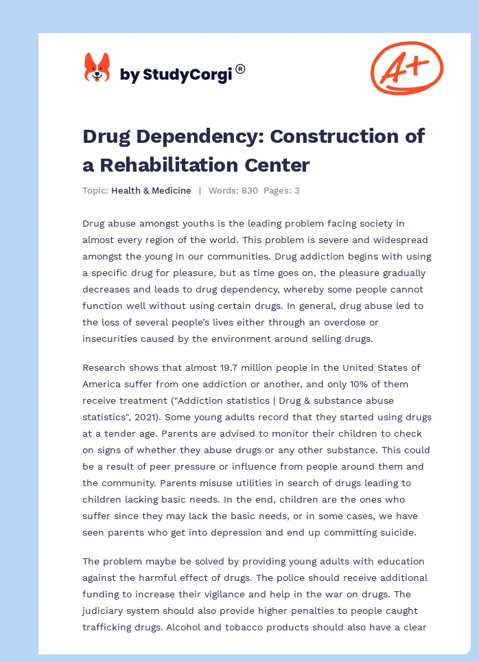 Drug Dependency: Construction of a Rehabilitation Center. Page 1