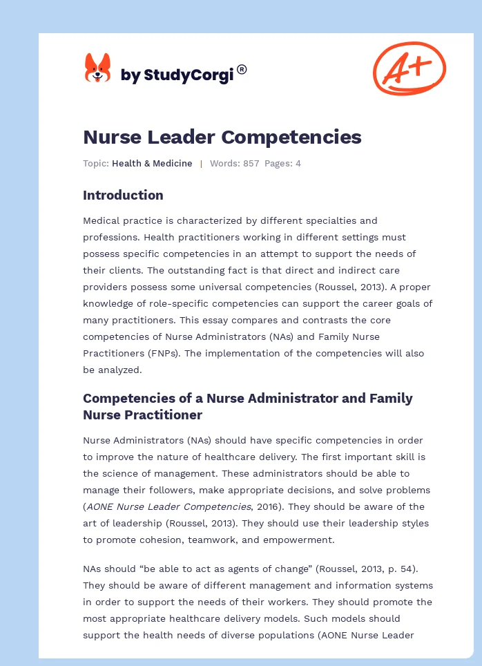 Nurse Leader Competencies. Page 1