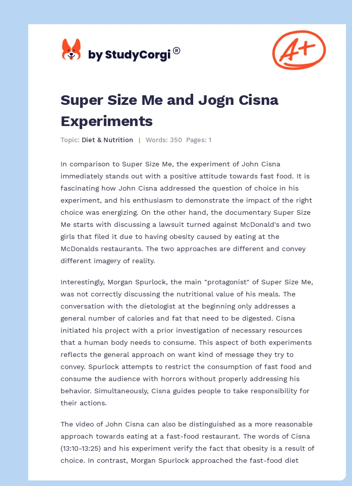 Super Size Me and Jogn Cisna Experiments. Page 1