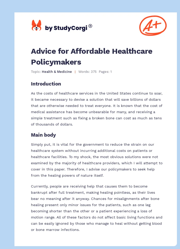 Advice for Affordable Healthcare Policymakers. Page 1