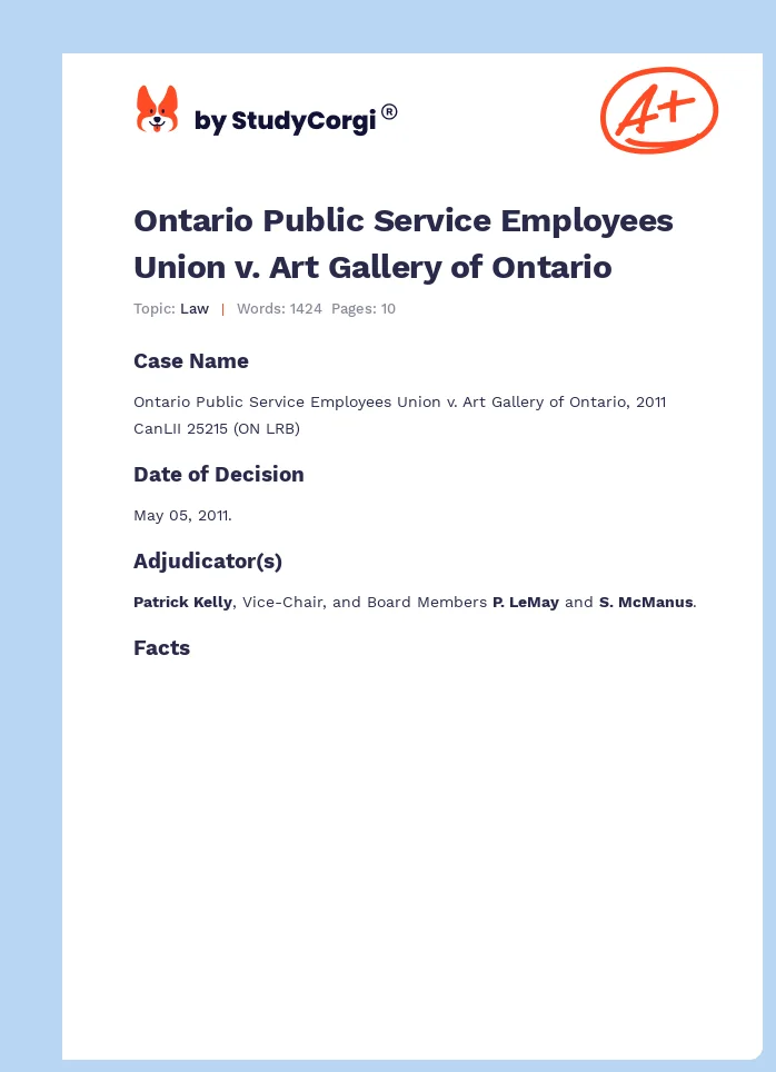 Ontario Public Service Employees Union v. Art Gallery of Ontario. Page 1