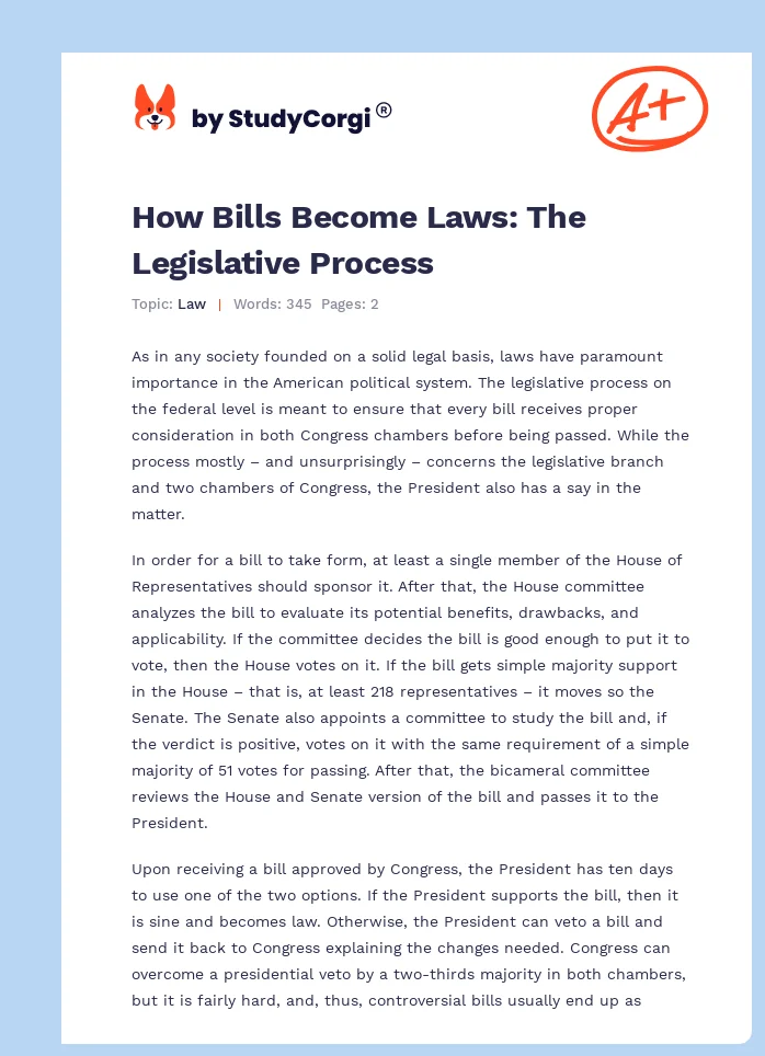 How Bills Become Laws: The Legislative Process. Page 1
