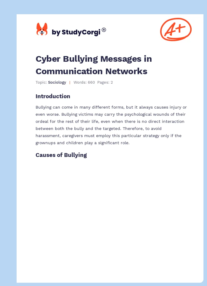 Cyber Bullying Messages in Communication Networks. Page 1