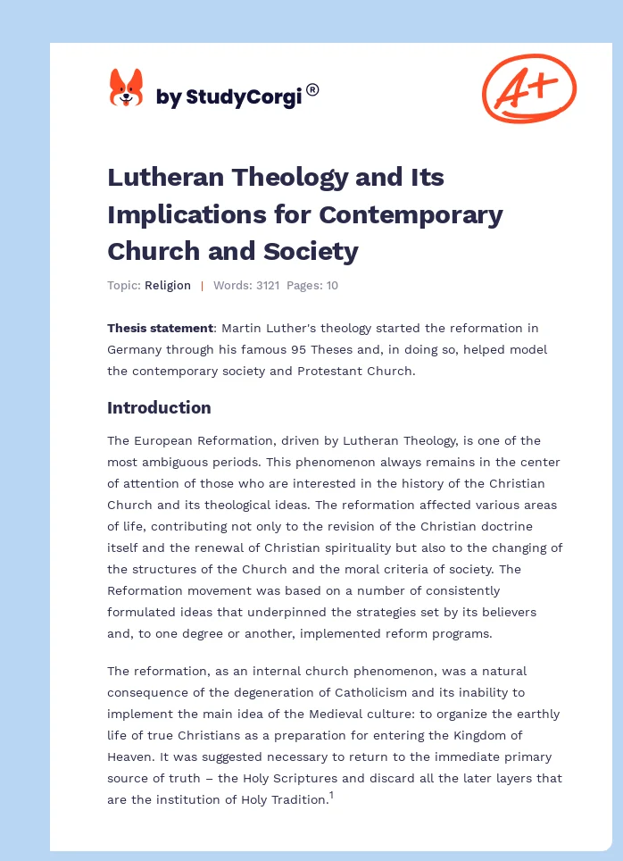 Lutheran Theology and Its Implications for Contemporary Church and Society. Page 1
