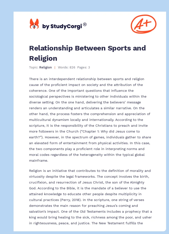 Relationship Between Sports and Religion. Page 1