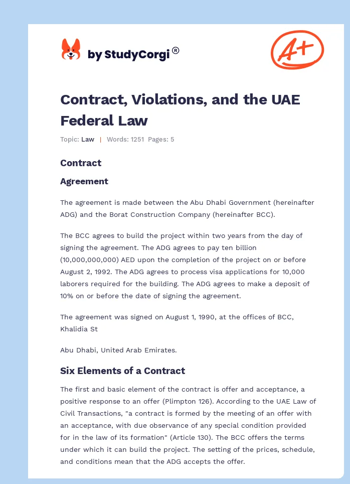 Contract, Violations, and the UAE Federal Law. Page 1