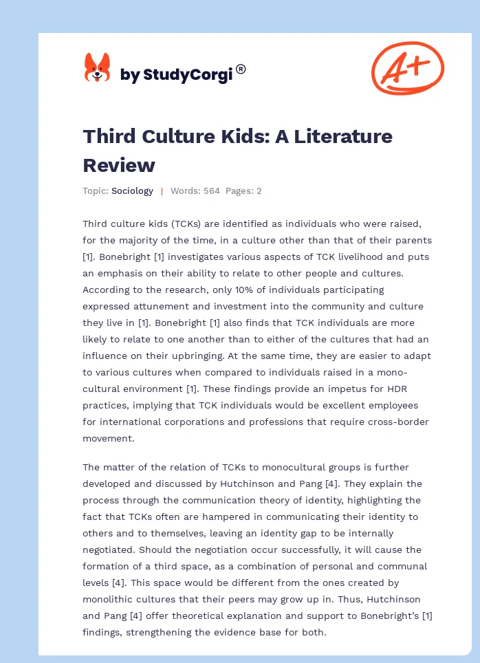 Third Culture Kids: A Literature Review. Page 1