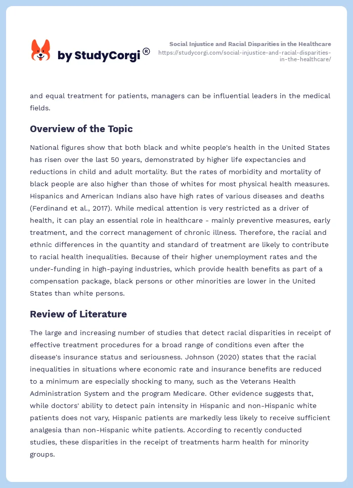 Social Injustice and Racial Disparities in the Healthcare. Page 2
