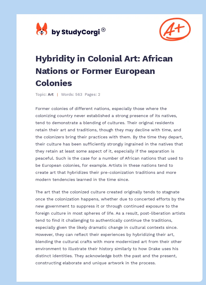 Hybridity in Colonial Art: African Nations or Former European Colonies. Page 1