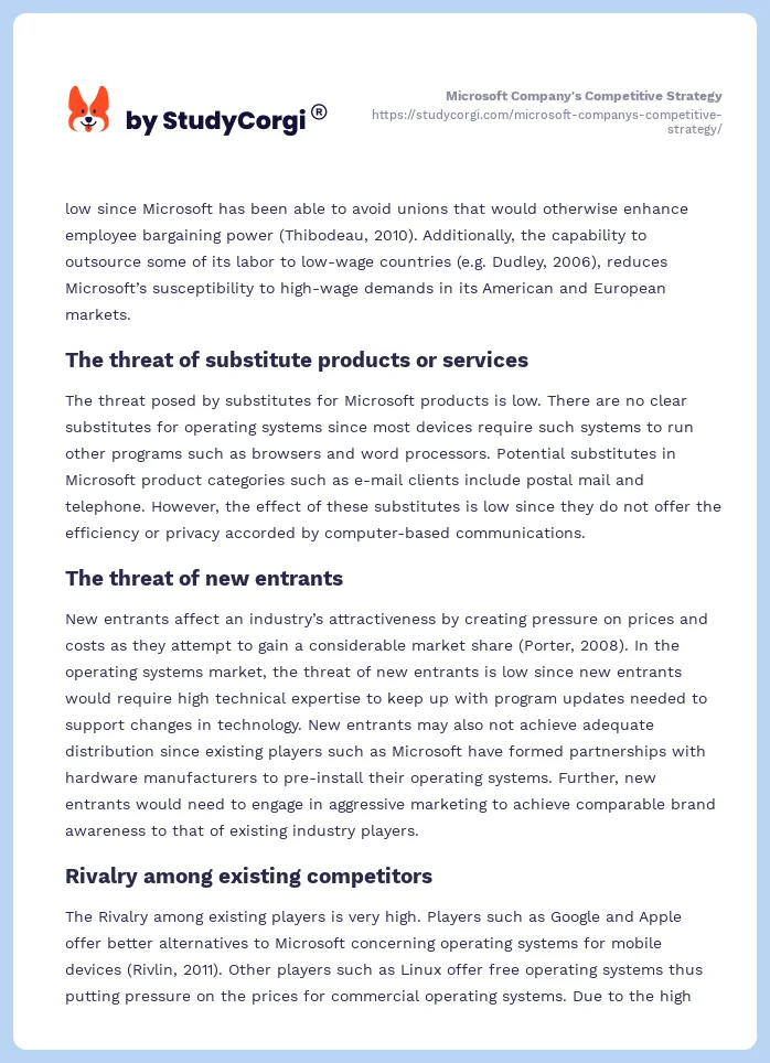 Microsoft Company's Competitive Strategy. Page 2