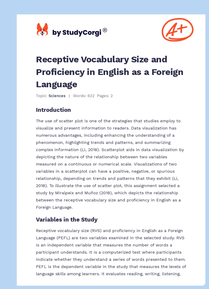 Receptive Vocabulary Size and Proficiency in English as a Foreign Language. Page 1