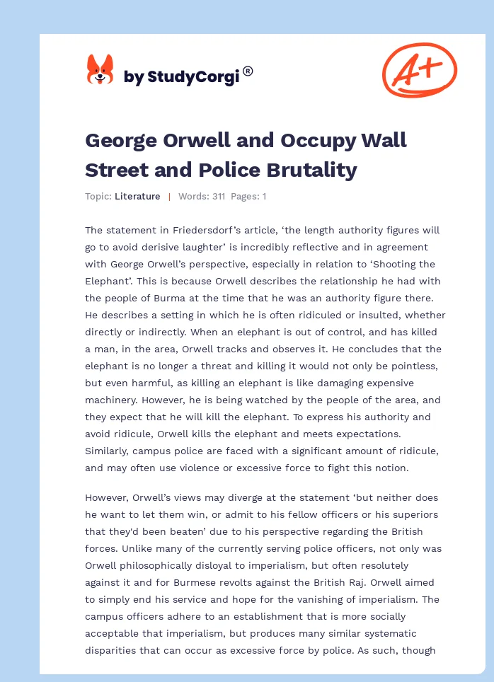 George Orwell and Occupy Wall Street and Police Brutality. Page 1