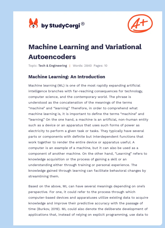 Machine Learning and Variational Autoencoders. Page 1