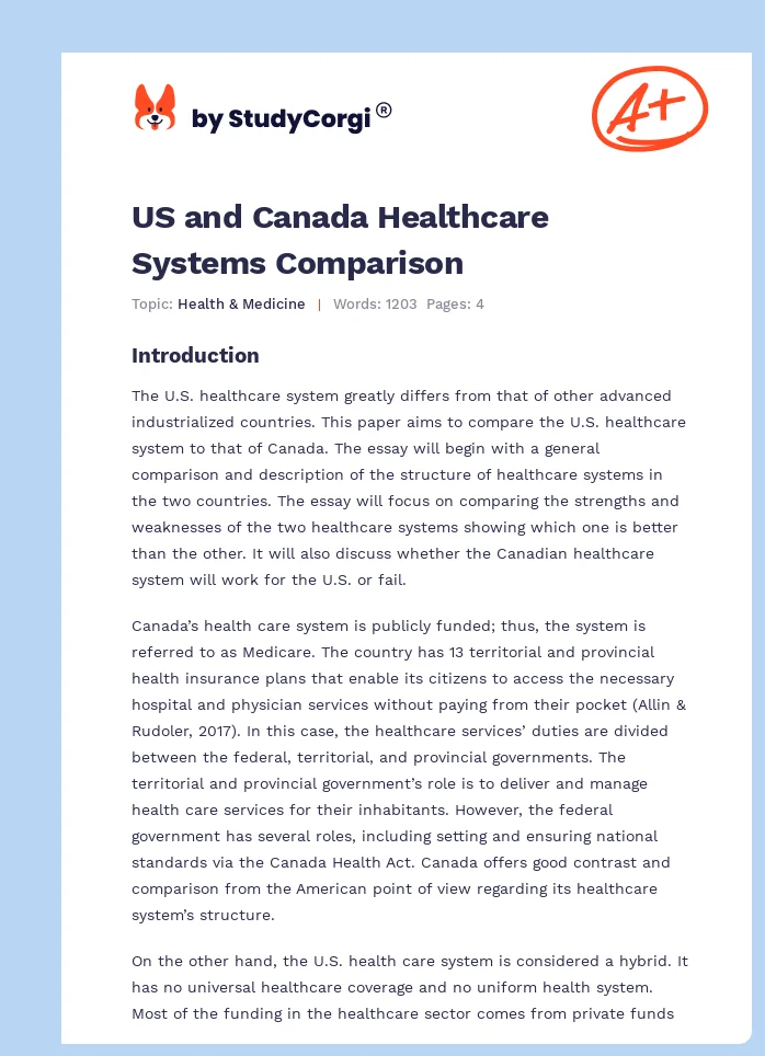 US and Canada Healthcare Systems Comparison. Page 1