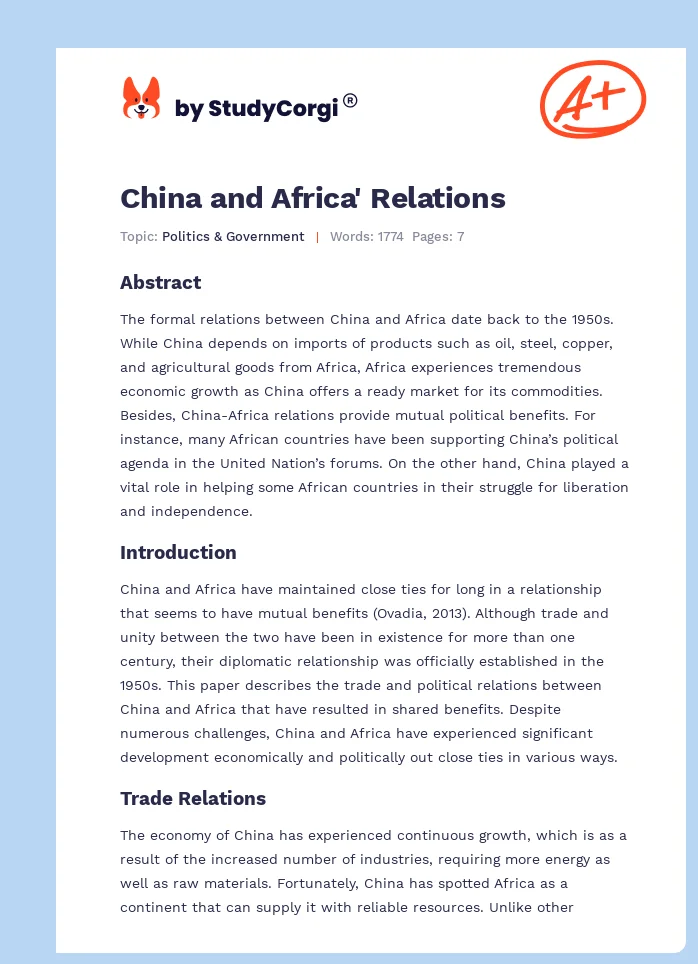 China and Africa' Relations. Page 1