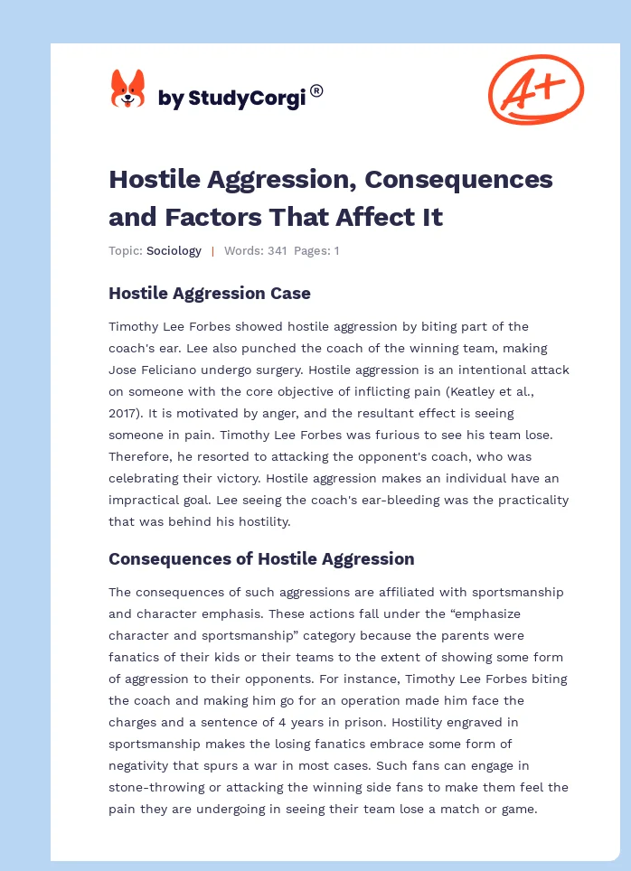 Hostile Aggression, Consequences and Factors That Affect It. Page 1