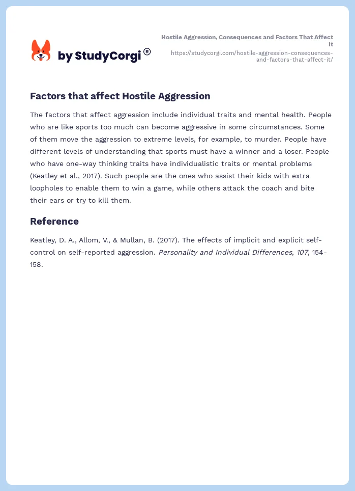 Hostile Aggression, Consequences and Factors That Affect It. Page 2