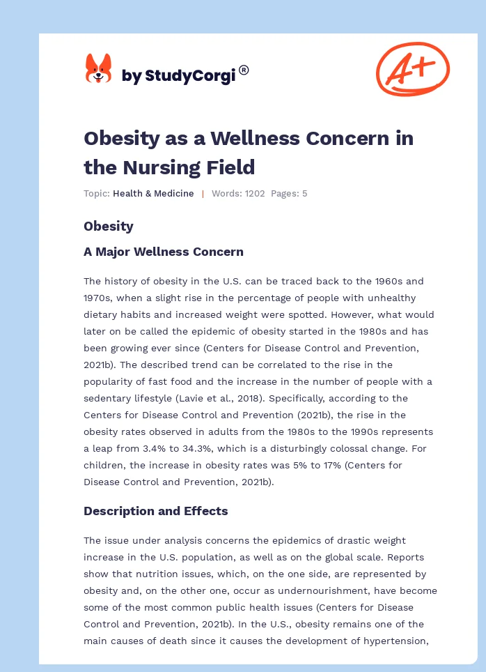 Obesity as a Wellness Concern in the Nursing Field. Page 1