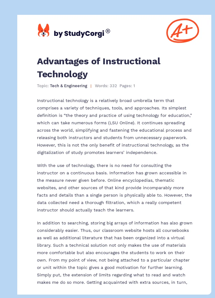 Advantages of Instructional Technology. Page 1