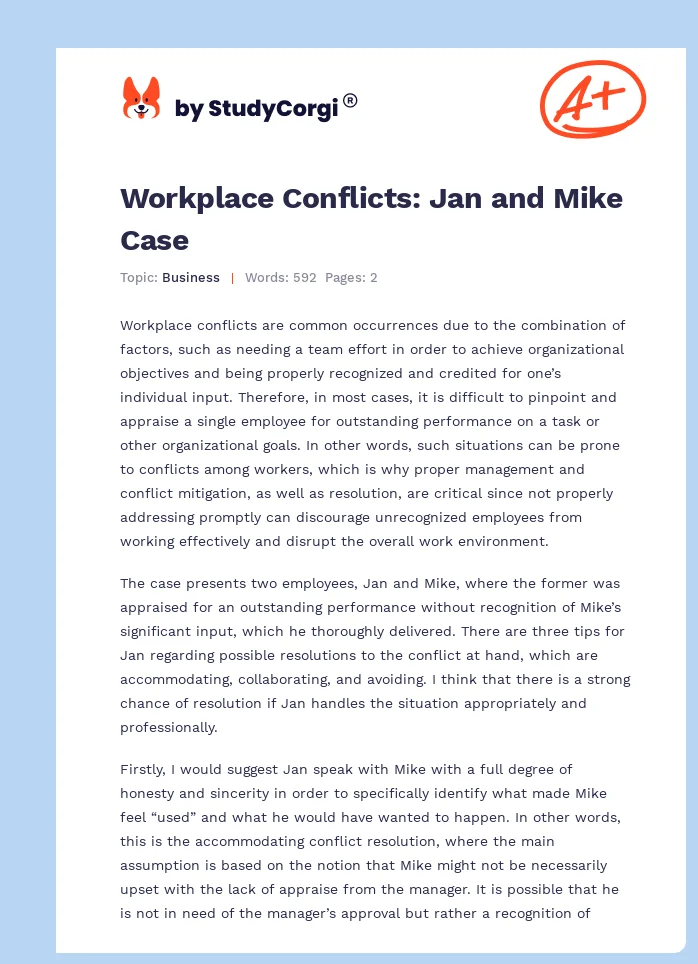 Workplace Conflicts: Jan and Mike Case. Page 1