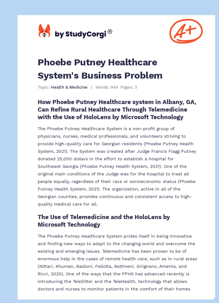 Phoebe Putney Healthcare System's Business Problem. Page 1