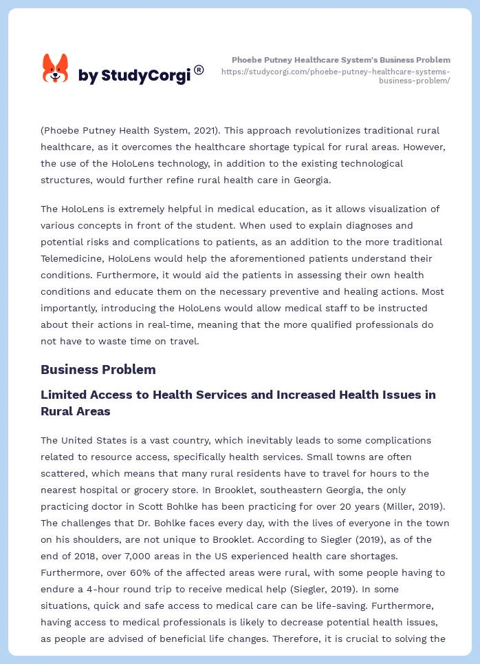 Phoebe Putney Healthcare System's Business Problem. Page 2