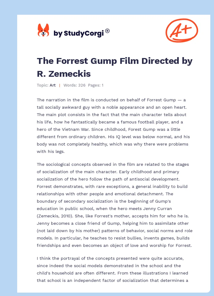 The Forrest Gump Film Directed by R. Zemeckis. Page 1