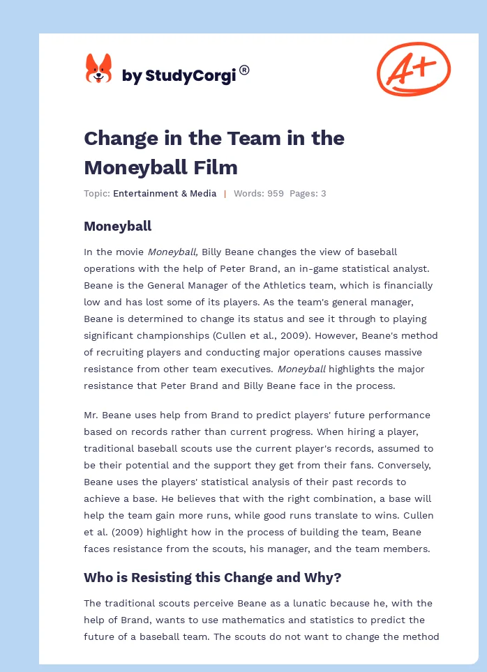Change in the Team in the Moneyball Film. Page 1