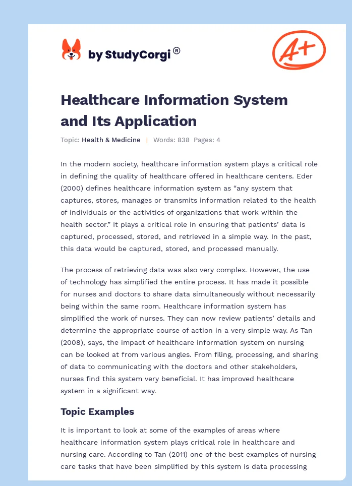 Healthcare Information System and Its Application. Page 1