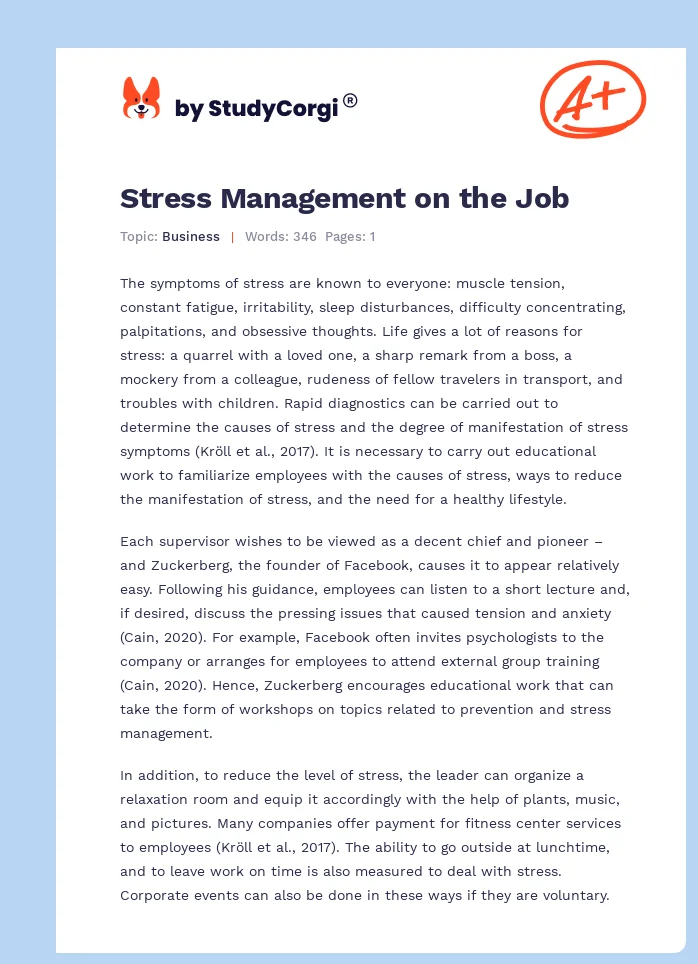 Stress Management on the Job. Page 1