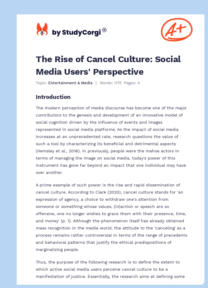 The Rise of Cancel Culture: Social Media Users' Perspective. Page 1