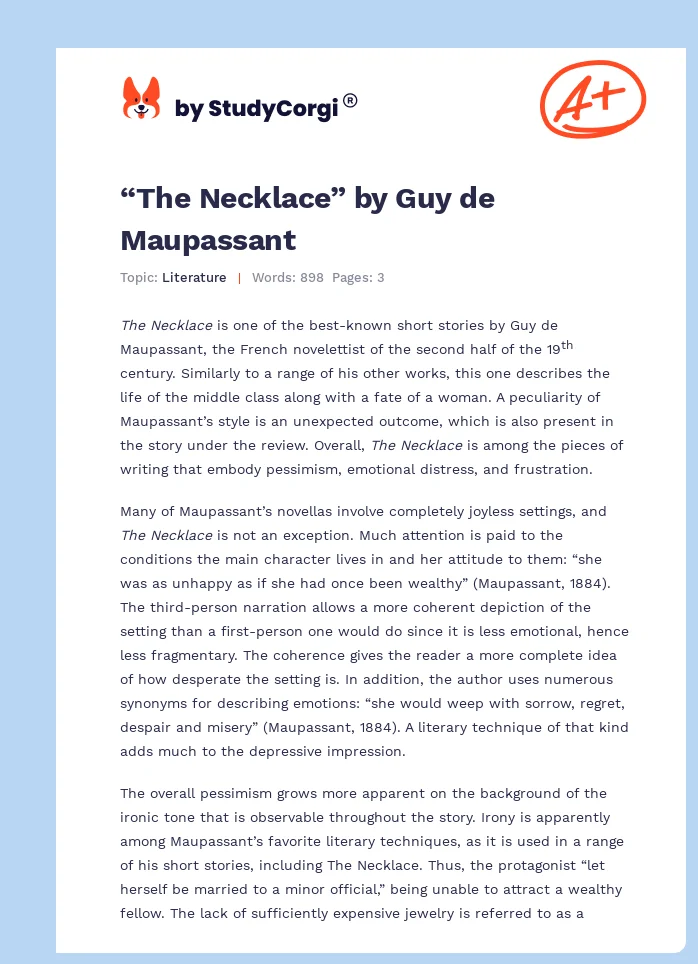“The Necklace” by Guy de Maupassant. Page 1