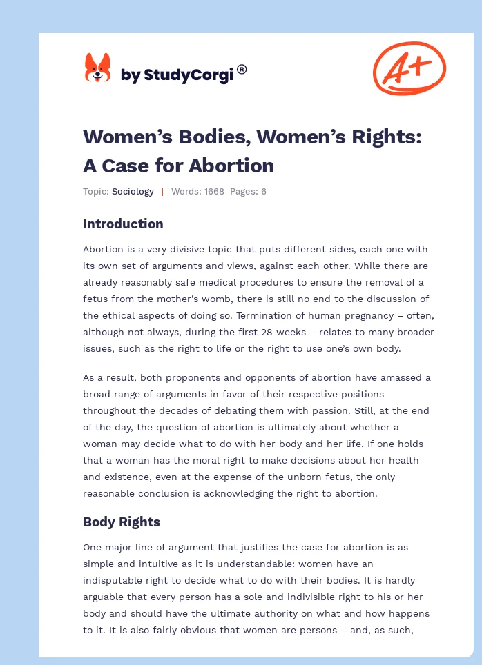 Women’s Bodies, Women’s Rights: A Case for Abortion. Page 1