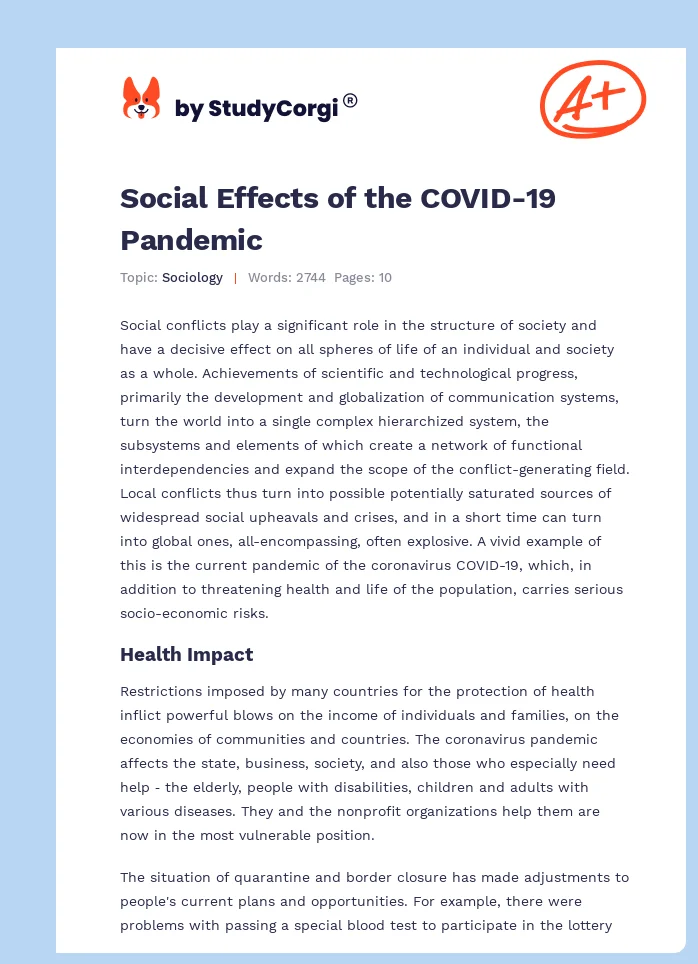 Social Effects of the COVID-19 Pandemic. Page 1