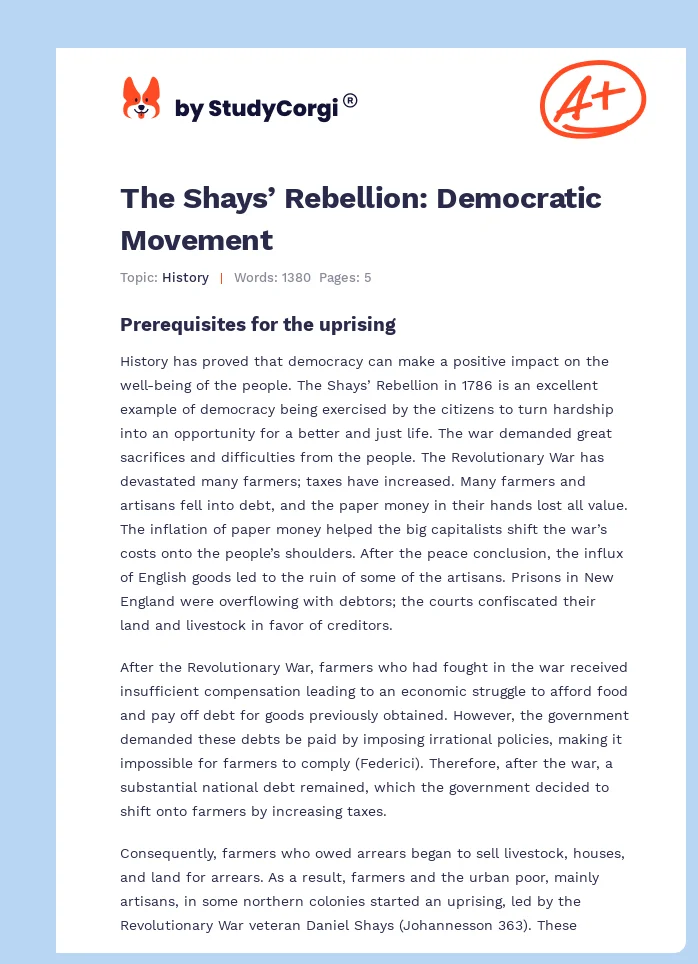 The Shays’ Rebellion: Democratic Movement. Page 1