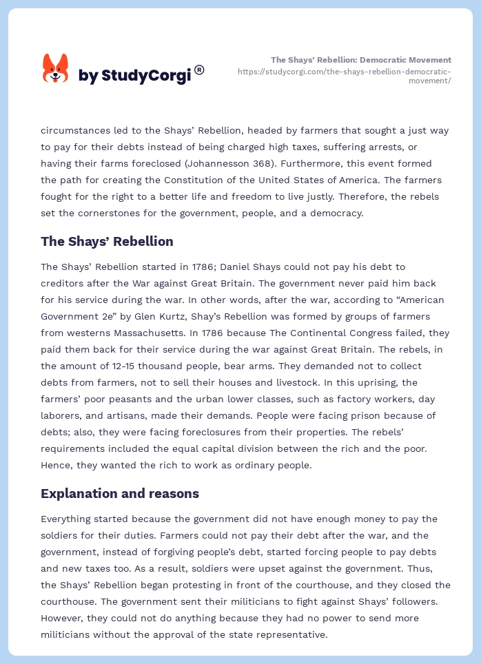 The Shays’ Rebellion: Democratic Movement. Page 2