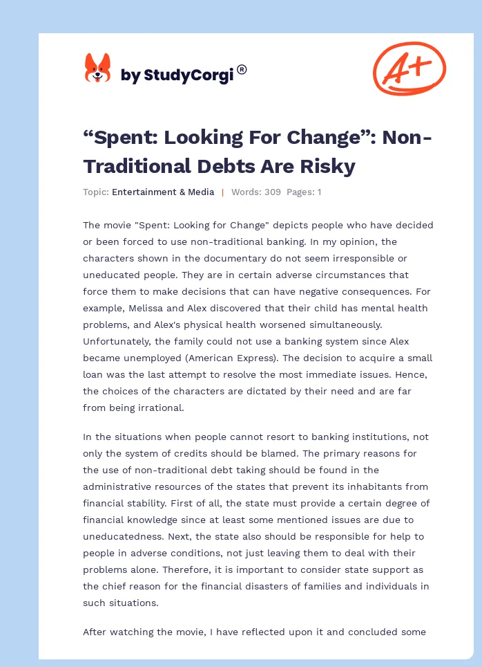 “Spent: Looking For Change”: Non-Traditional Debts Are Risky. Page 1