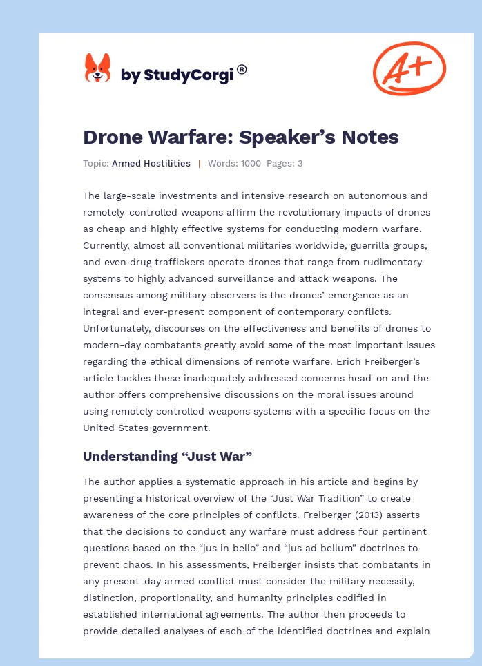 Drone Warfare: Speaker’s Notes. Page 1