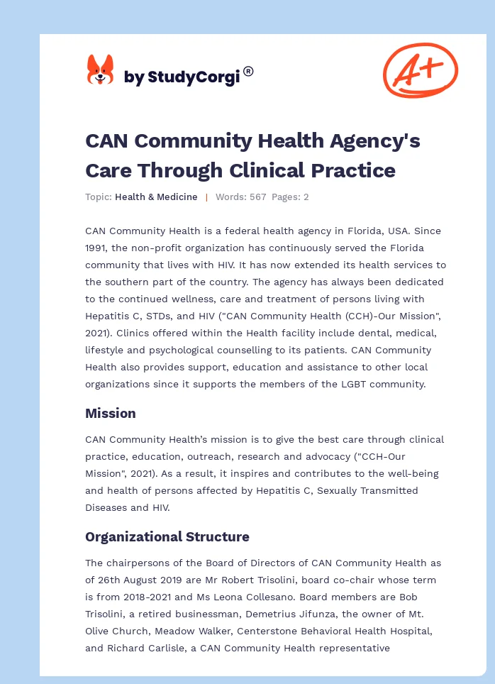 CAN Community Health Agency's Care Through Clinical Practice. Page 1