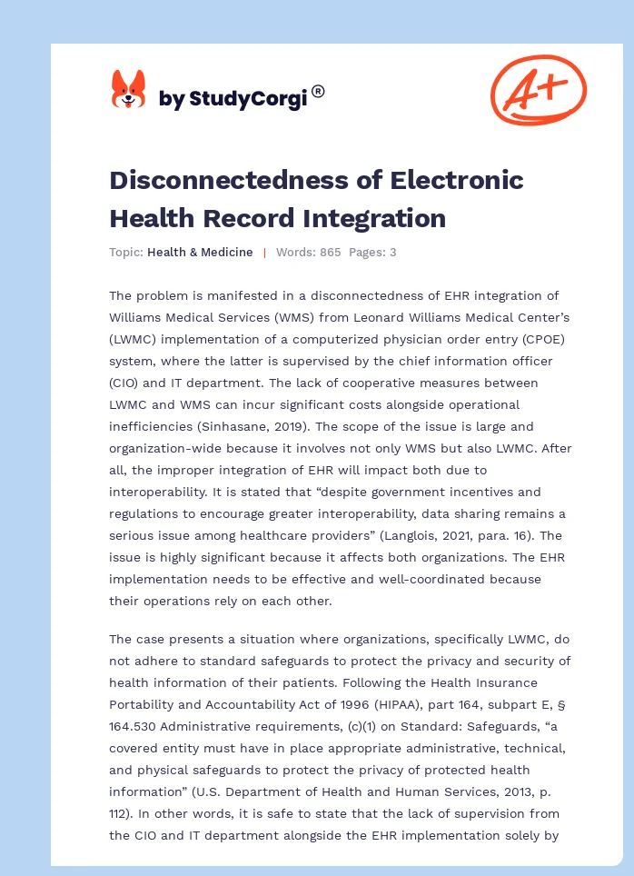 Disconnectedness of Electronic Health Record Integration. Page 1